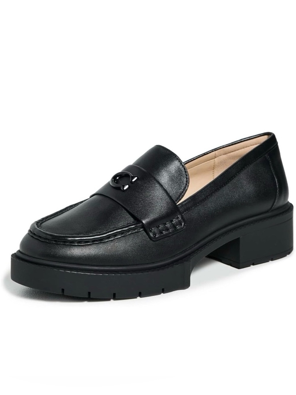 Coach ‘Leah’ Black Leather Lug Sole Loafers